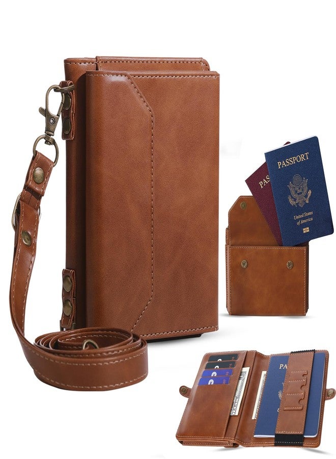 ASAPDOS RFID Blocking Family Passport Holder Wallet,Hold 2-3 Passports for Travel with Credit Card Slots & Wrist Strap, Brown, 1.5 inches (D) x 5.8 inches (W) x 4.4 inches (H), Compact - Image 1