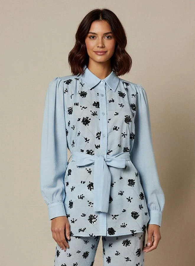 Splash FAV Belted Shirt with Sequins