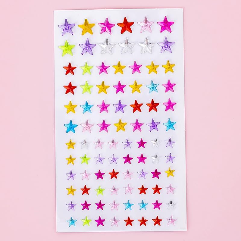WUIOS Stars Pattern Face Gems Jewels Self Adhesive Rhinestones Halloween Rave Party Rainbow Body Face Eye Hair Gems Stickers Women Festival Accessory and Crafts Nail Decorations (Colorful Stars)