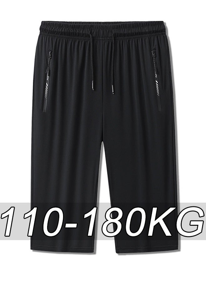 PATELIS Plus Size Men  Quick drying and cool feeling Shorts Summer Beach Short  3 Quarter Pants Black Workout Athletic Shorts with Zipper Pockets for workout and Casual Running - Image 5