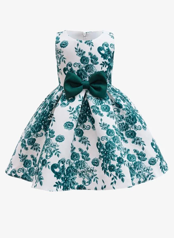 تايك تو Girls Green Floral Print Sleeveless Dress