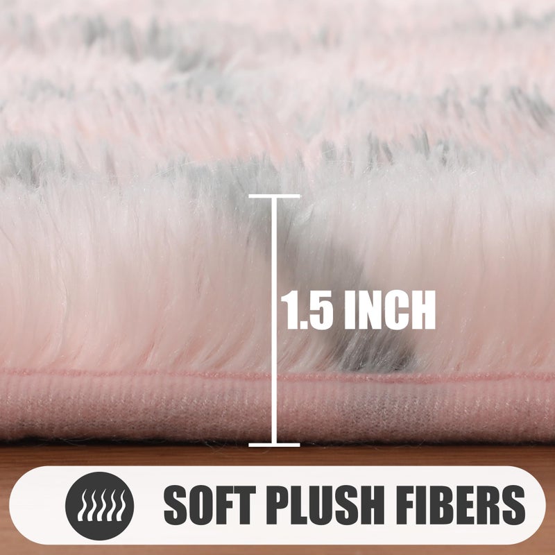 ONASAR Area Rugs for Bedroom Living Room, 4x6 Fluffy Pink and Grey Throw Rug, Shaggy Geometric Soft Plush Floor Carpet for Nursery Girls Teen Playroom Dorm Home Decor Aesthetic - Image 5