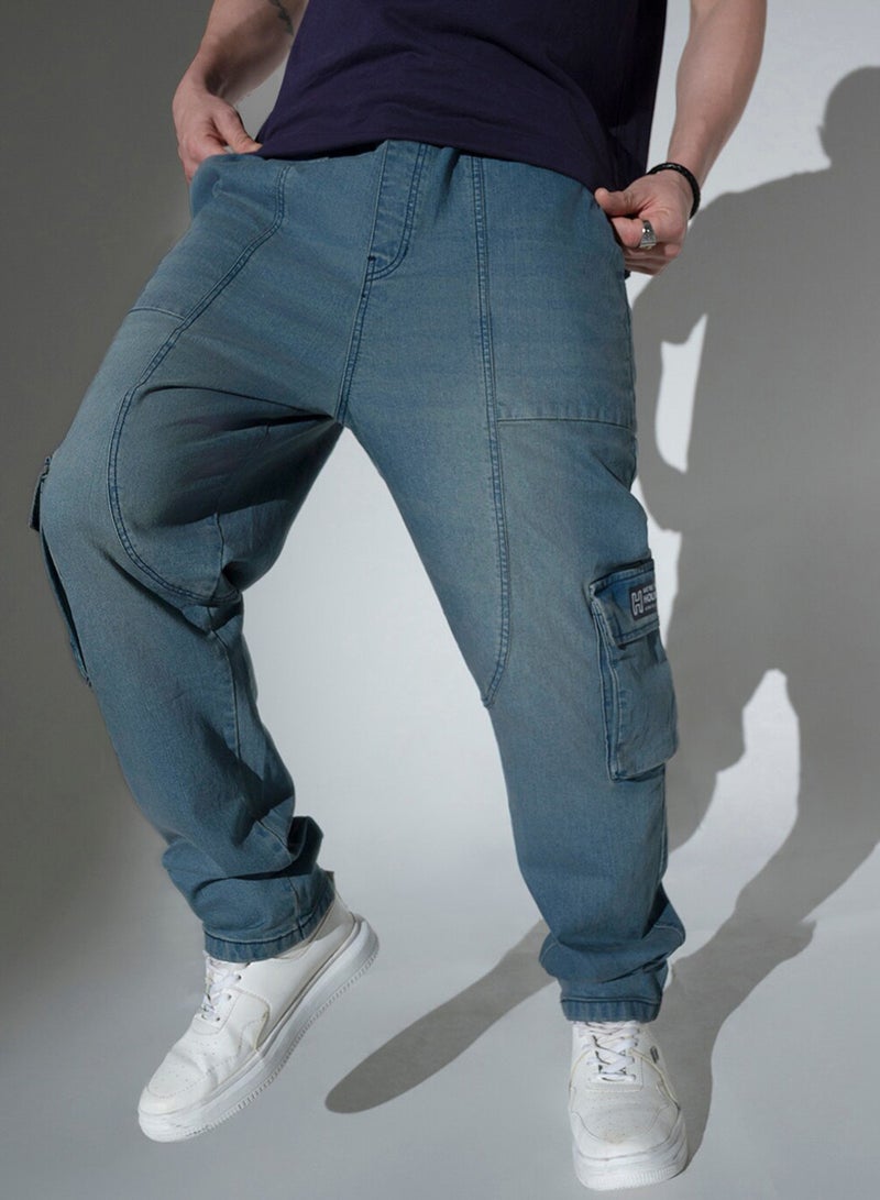 Hubberholme Men's Indigo 100% Cotton Solid Pattern Full Length Relaxed Jeans - Image 2