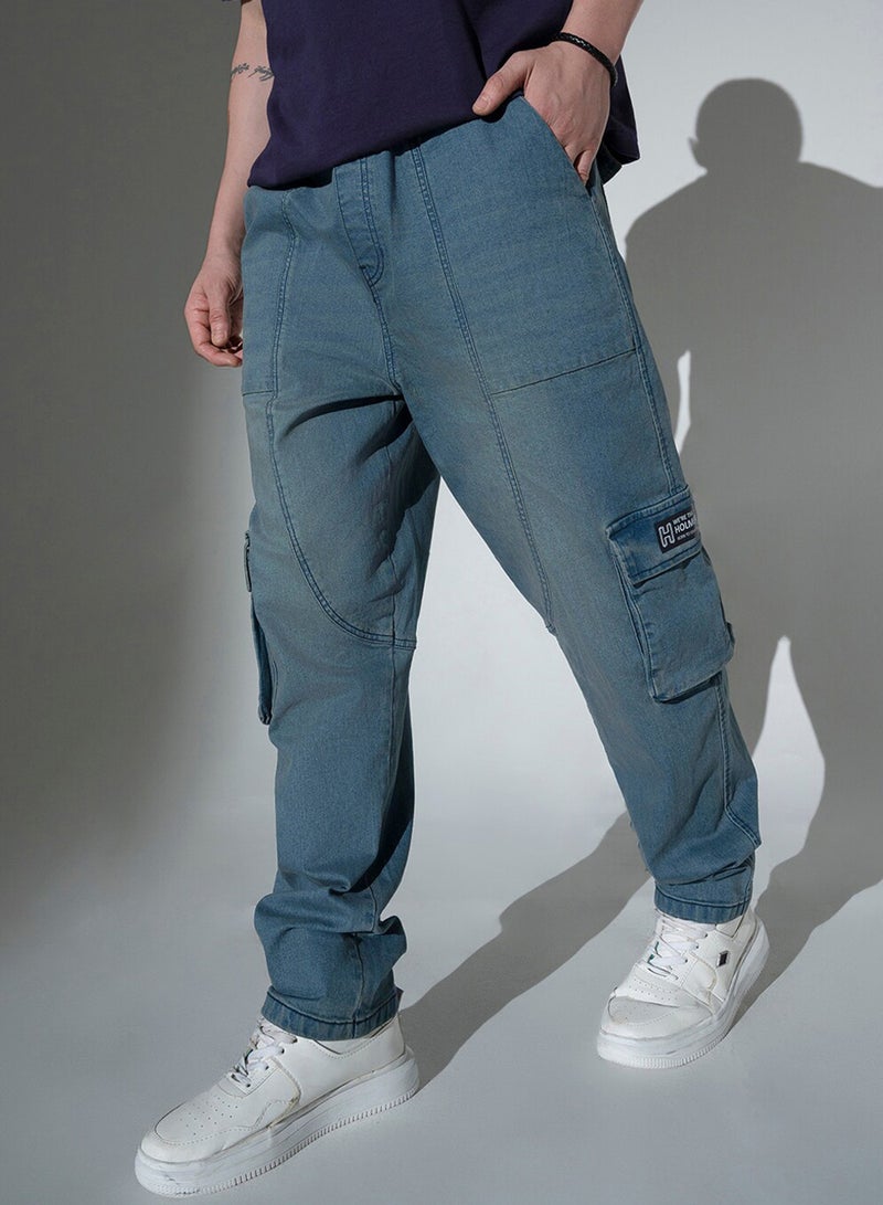 Hubberholme Men's Indigo 100% Cotton Solid Pattern Full Length Relaxed Jeans - Image 1
