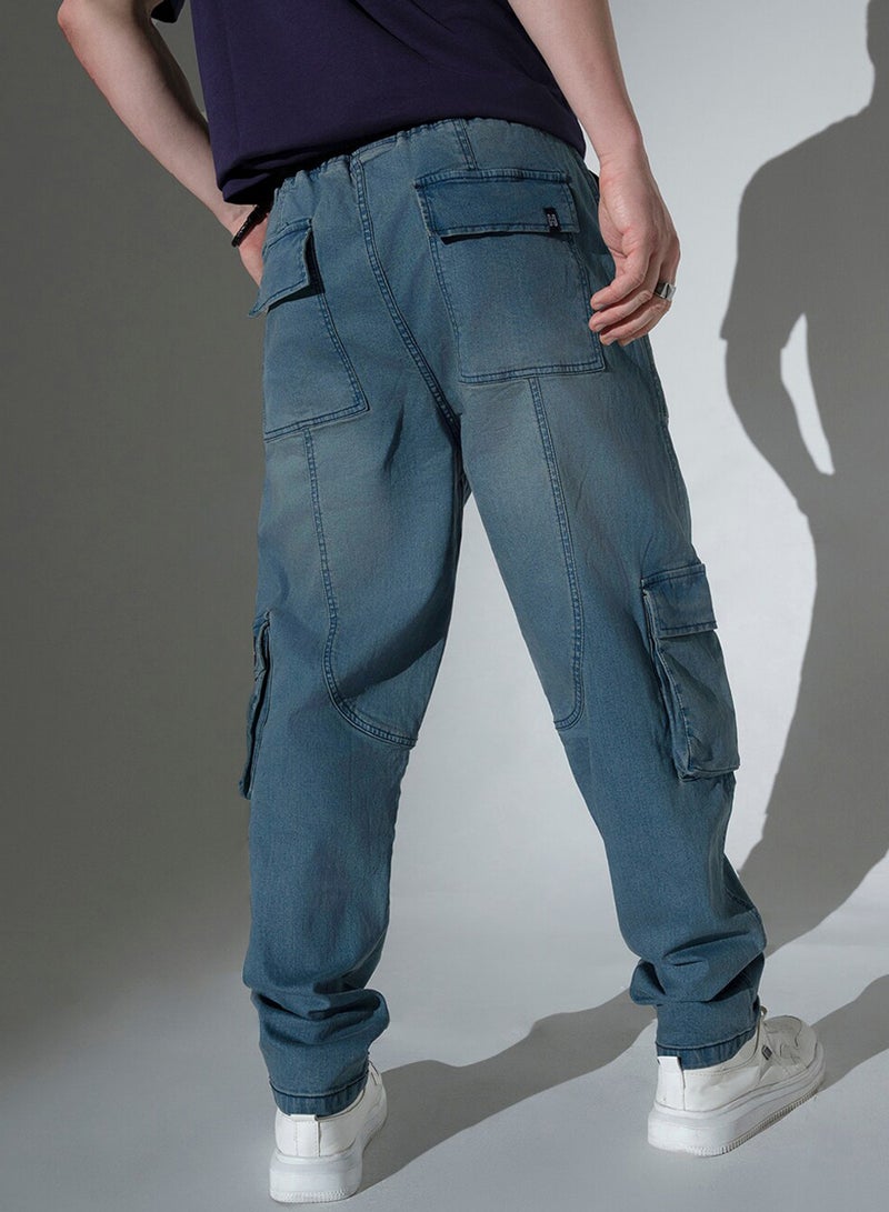 Hubberholme Men's Indigo 100% Cotton Solid Pattern Full Length Relaxed Jeans - Image 3