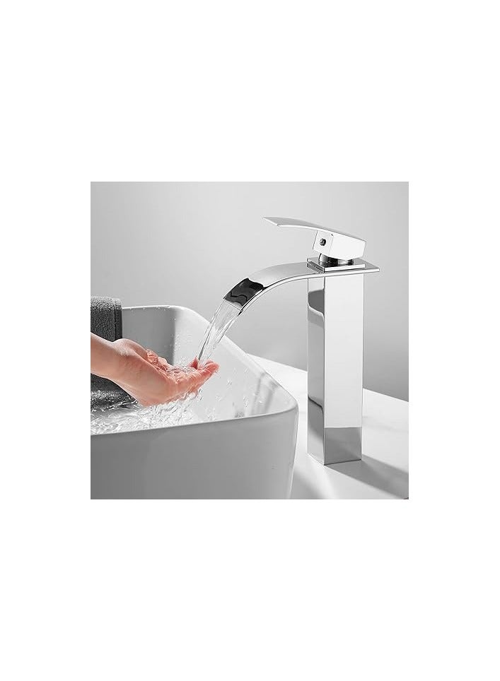 Basin Tap | High Arc | Tall Basin Mixer tap | Commercial 1-Hole | Brass Single Lever | Deck Mounted (Shining Chrome) - Image 1