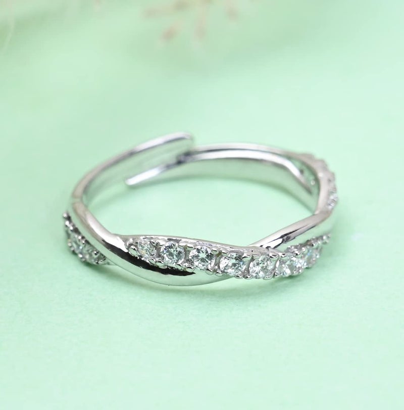 CLARA Pure 925 Sterling Silver Minimal Office wear Finger Ring with Adjustable Band | Gift for Women Girls Wife Girlfriend | Multiple Design Options - Image 2