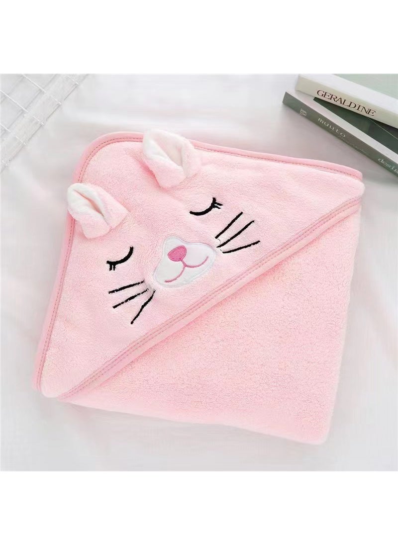 Generic Kids Hooded Bath Towel Soft Embroidered Fleece Pink squinting mouse 