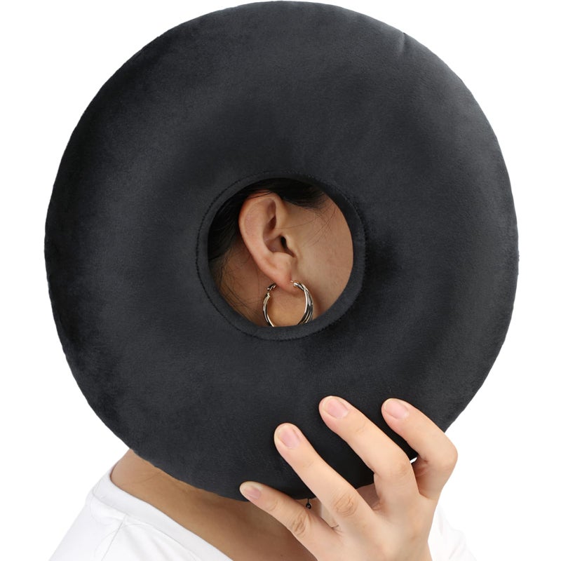 Heal n Hope Piercing Pillow Ear Pillows Donut with Hole for Ear Pain CNH Piercing Pain Relief Sleeping Pressure Sore Side Sleepers Ear Guard Protector Velvet Black