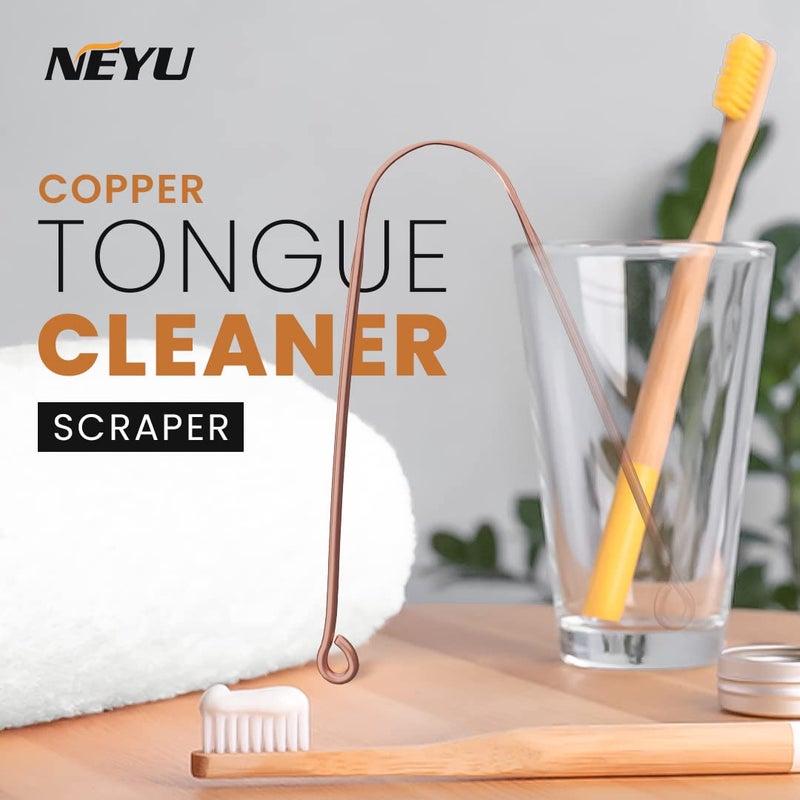 NEYU Surgical Grade Copper Tongue Cleaner Scraper | Bacteria Inhibiting | An Anti-Microbial Tongue Cleaner | Ayurvedic Tongue Scraper For Adults And Kids (2 Piece) - Image 2