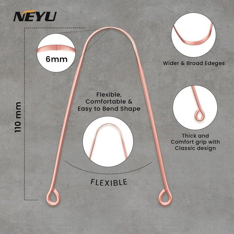 NEYU Surgical Grade Copper Tongue Cleaner Scraper | Bacteria Inhibiting | An Anti-Microbial Tongue Cleaner | Ayurvedic Tongue Scraper For Adults And Kids (2 Piece) - Image 3