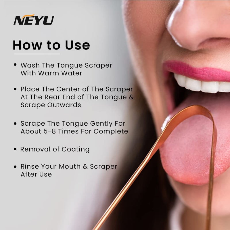 NEYU Surgical Grade Copper Tongue Cleaner Scraper | Bacteria Inhibiting | An Anti-Microbial Tongue Cleaner | Ayurvedic Tongue Scraper For Adults And Kids (2 Piece) - Image 4
