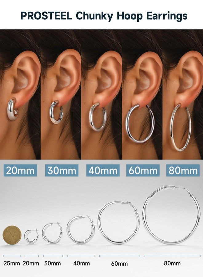 PROSTEEL Earings Stainless Steel Chunky Hoop Earrings For Women 30mm Hoops Earing Womens Jewelry Thick Silver Earrings - Image 4