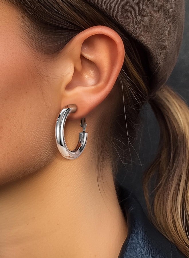 PROSTEEL Earings Stainless Steel Chunky Hoop Earrings For Women 30mm Hoops Earing Womens Jewelry Thick Silver Earrings - Image 3