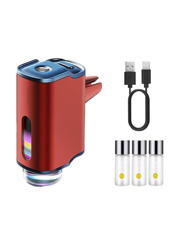 Car Diffuser with 3 Fragrance Modes – Mini USB Essential Oil Humidifier with Vibration Sensor, LED Lights & 10ml x3 Perfume Refill Bottles – Ultrasonic Air Freshener for Car & Office (Red) - Image 2