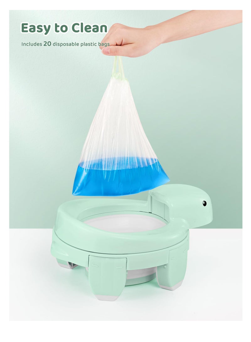 Excefore 4 in 1 Potty Training Toilet for Kids, Portable Baby Toilet, Potty Training Toilet Seat with Lid and  Splash Guard, Including 20 Pcs Storage Bag, for Home, Travel (Green) - Image 5
