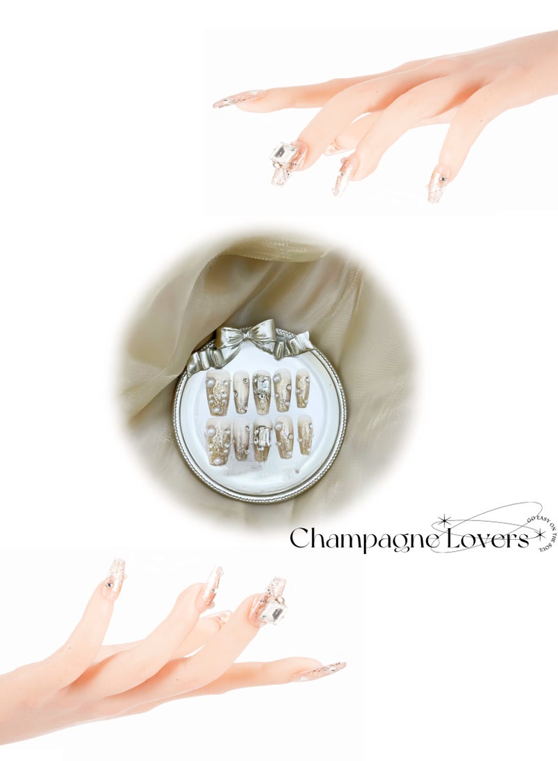 Makeup Gift,Golden Handmade Fake Nails Set,Luxury Golden Color Hard Shell Cosmetic Bag,Handheld UV LED Nail Lamp with USB Charging Cable - Image 5