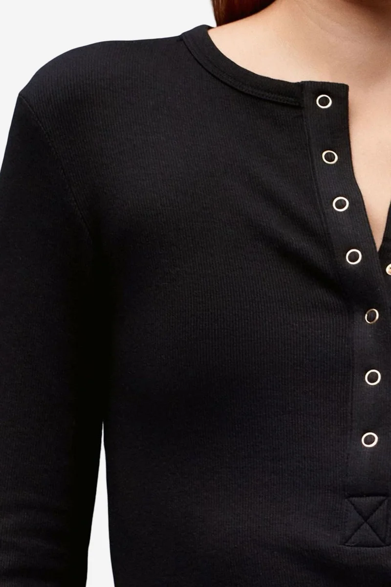 Dilvin Black DILVIN Ribbed Crew Neck Button Blouse for Women | Best Price UAE