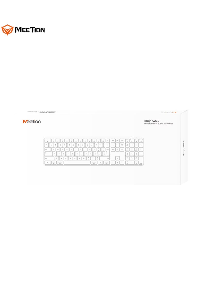 MEETION Full Keys 2.4G and Bluetooth Three Modes Keyboard ikey K230 Scissor Key Switch Keycaps With a 109 Key Full-Sized Layout Ultra-Slim Dual Mode Wireless Keyboard