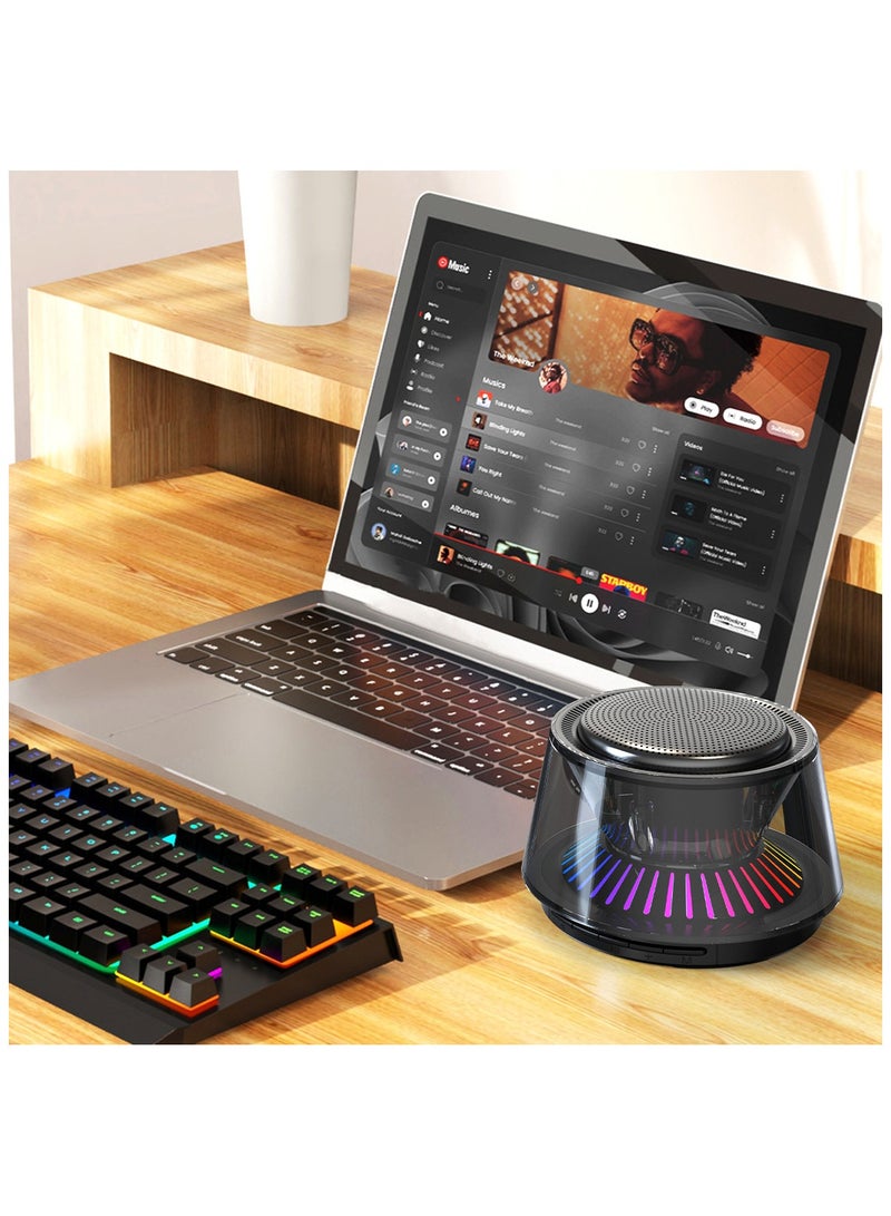 General Wireless Bluetooth Speaker Seven Color Glazed Glass Horn Transparent Top Turntable Atmosphere Light Household Portable Colorful Speaker  - Image 2