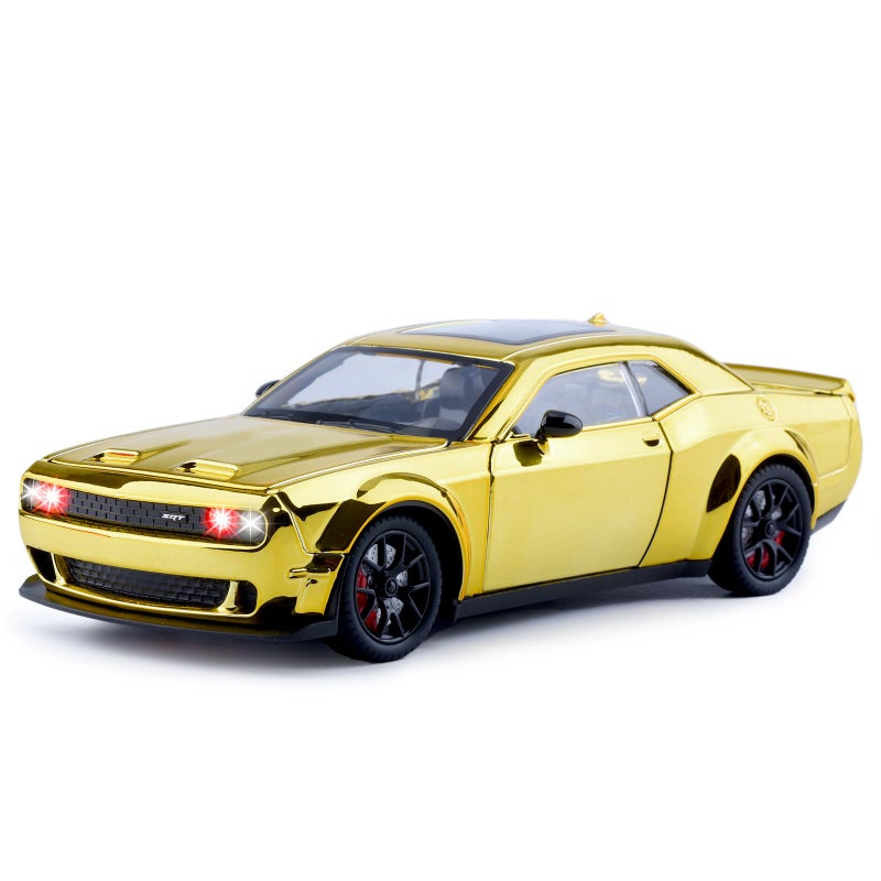 FRJV Car Toys for Boys 124 Diecast Cars Hellcat SRT Collectibles Model KitPull Back Metal Toy Car with Lights and SoundsToy Cars for Boys Age 47Gold - Image 3