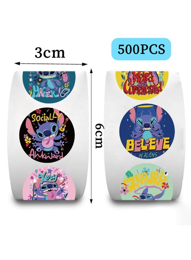 500 Pcs Stitch Cartoon Stickers for Teen Water Bottle, Waterproof, Vinyl Decal for Kids Adult Girl Laptop, Skateboard, Phone, Guitar, Travel, Case, Bike Decoration - Image 1