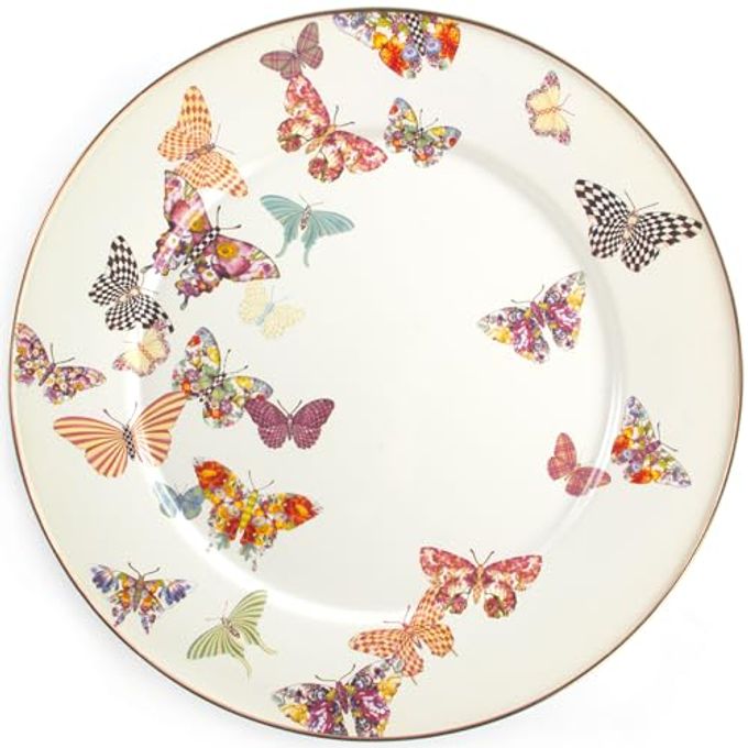 MACKENZIE-CHILDS Enamel Serving Platter, Decorative Serving Platter for Food, 16 Inches, Butterfly Garden