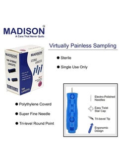 Madison Premium Round Glucometer Lancet Needle - Pack Of 100 Pieces (Blue Color) , Round Lancet Needle, Round Glucometer Lancets, Glucometer Lancets  - Image 4