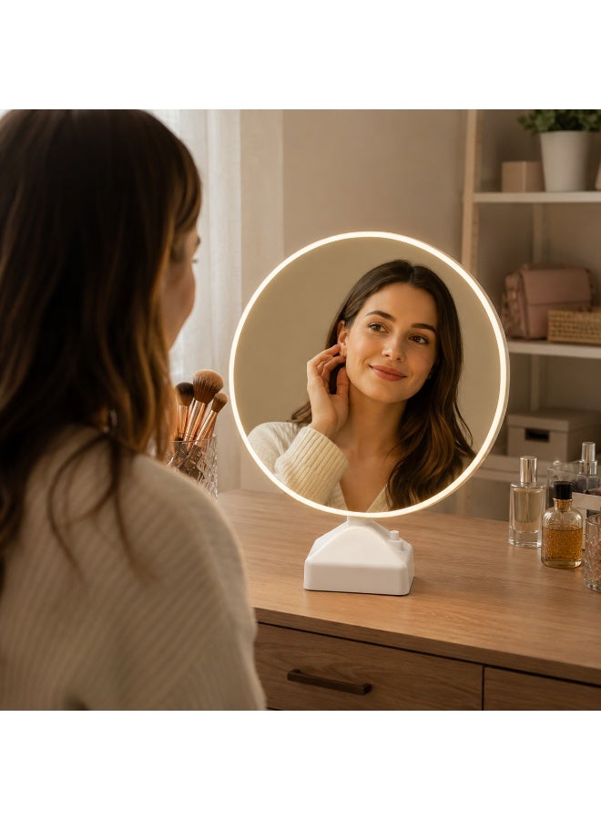 Round LED Photo Mirror with Changeable Picture Display, Battery and USB Type C Power for Vanity and Decor - Image 4