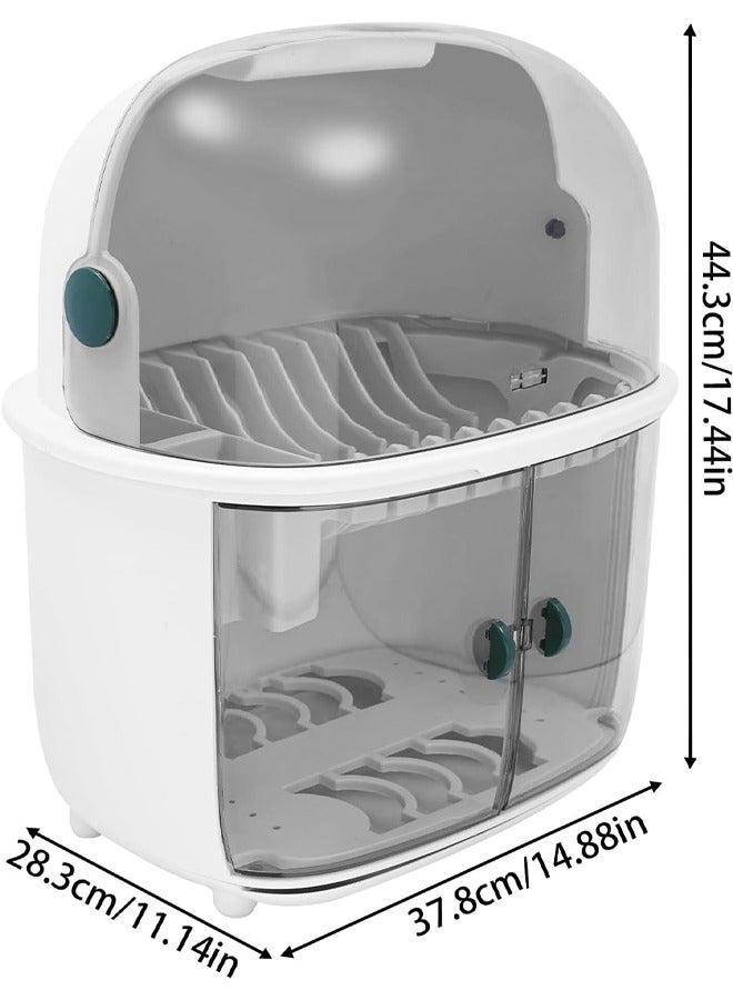 توبيتش رف تجفيف الاطباق، شبك مواعين بطبقتين, خزانة كبيرة لحامل تجفيف الأطباق مقاومة للغبار مع صينية تجفيف، صندوق تخزين رفوف التجفيف - Image 2