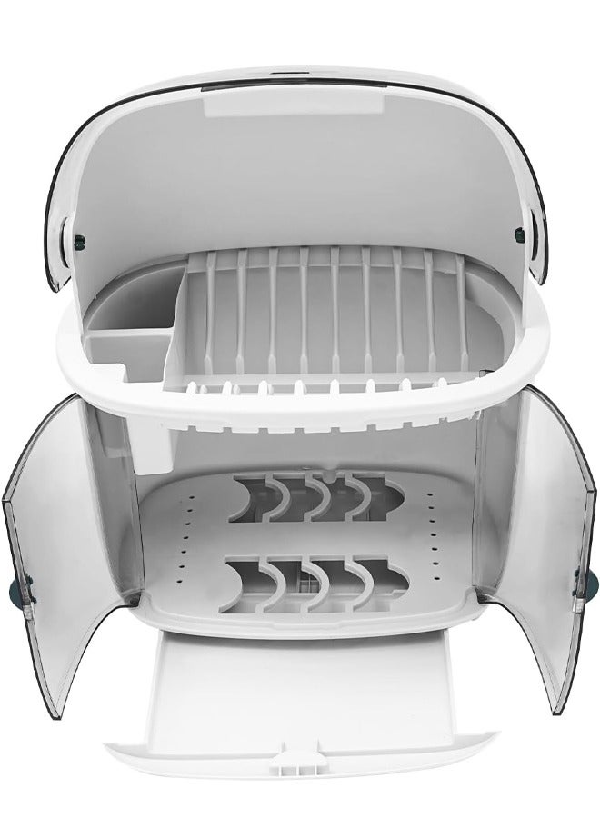 توبيتش رف تجفيف الاطباق، شبك مواعين بطبقتين, خزانة كبيرة لحامل تجفيف الأطباق مقاومة للغبار مع صينية تجفيف، صندوق تخزين رفوف التجفيف - Image 4