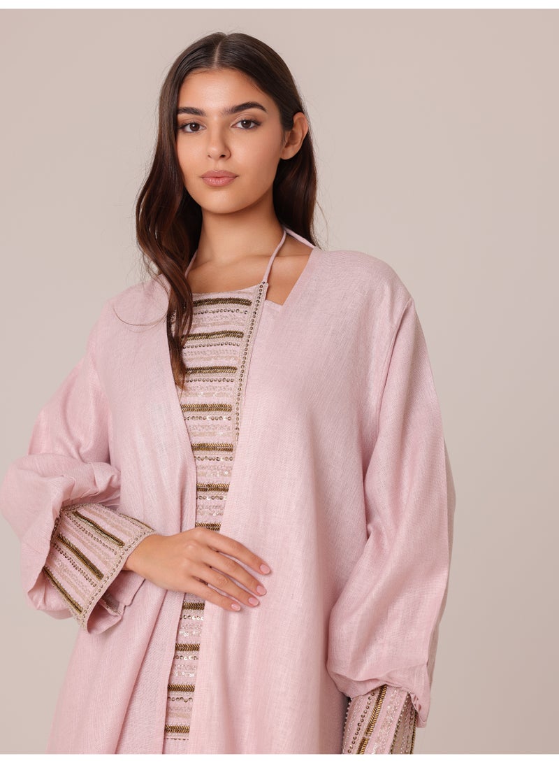 اكسا طقم قطعتين فاخر بتفاصيل خطوط لامعة  وردي - Image 3