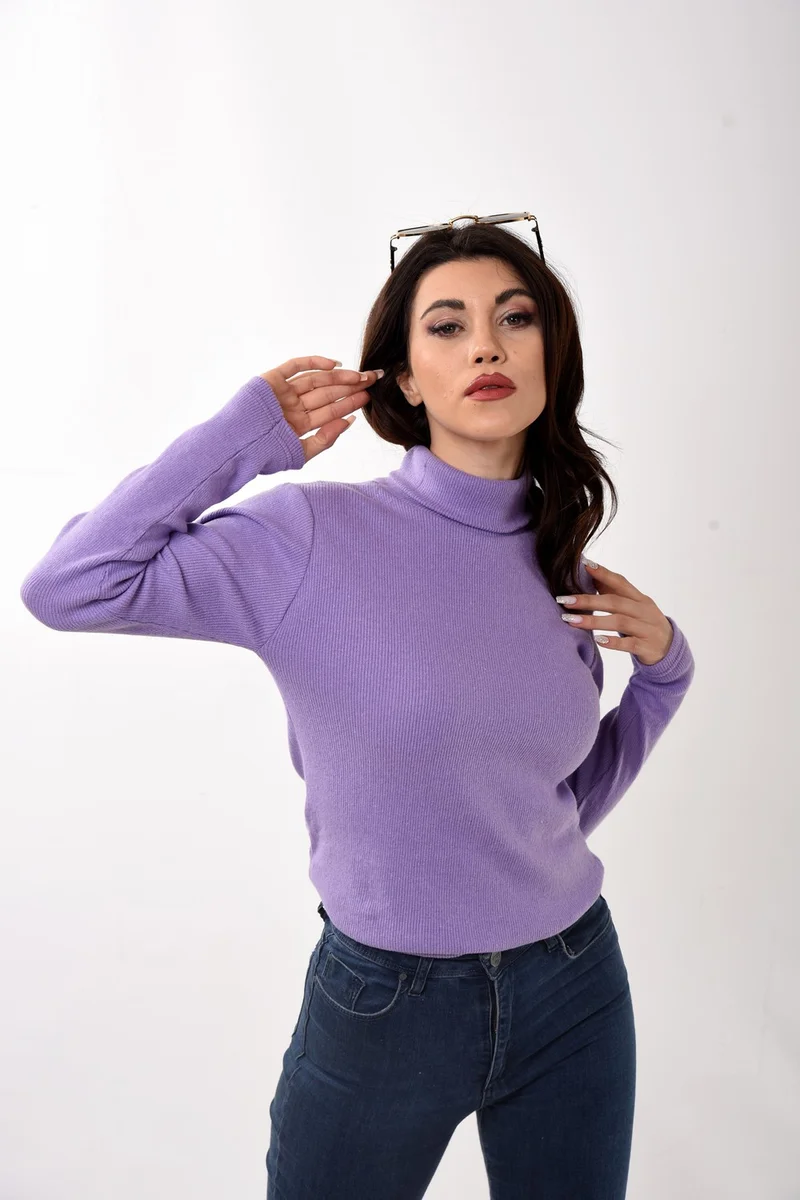 بيليفانتي كولكشن Women's Turtleneck Turtleneck Slim Fit Sweater Lilac