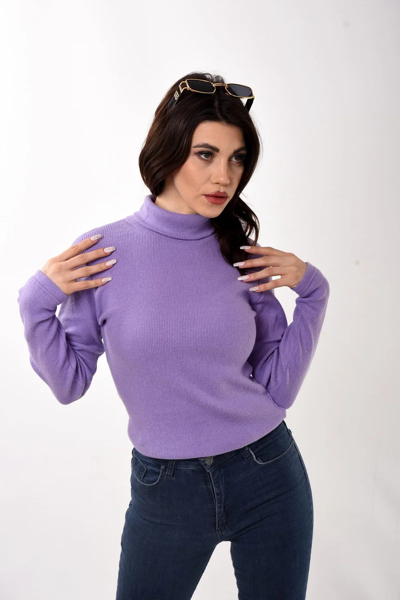 بيليفانتي كولكشن Women's Turtleneck Turtleneck Slim Fit Sweater Lilac