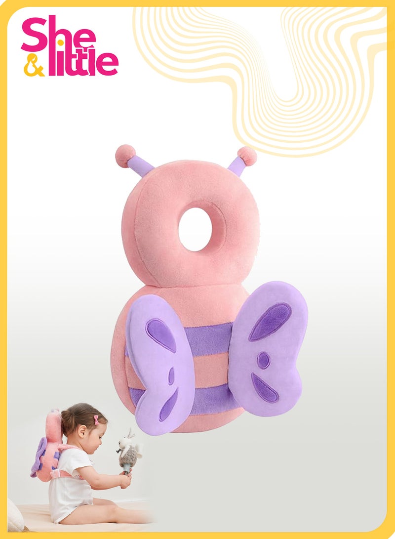 TOCHANG Baby Head Protection Backpack Cushion, Butterfly Design Toddler Anti-Fall Pillow for Crawling and Walking, Breathable PP Cotton Infant Head Support (Pink) - Image 1