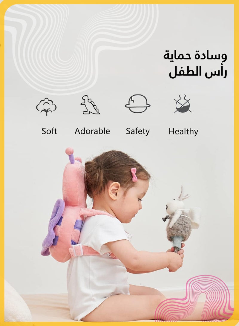 TOCHANG Baby Head Protection Backpack Cushion, Butterfly Design Toddler Anti-Fall Pillow for Crawling and Walking, Breathable PP Cotton Infant Head Support (Pink) - Image 3