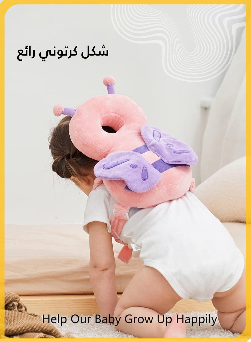 TOCHANG Baby Head Protection Backpack Cushion, Butterfly Design Toddler Anti-Fall Pillow for Crawling and Walking, Breathable PP Cotton Infant Head Support (Pink) - Image 2