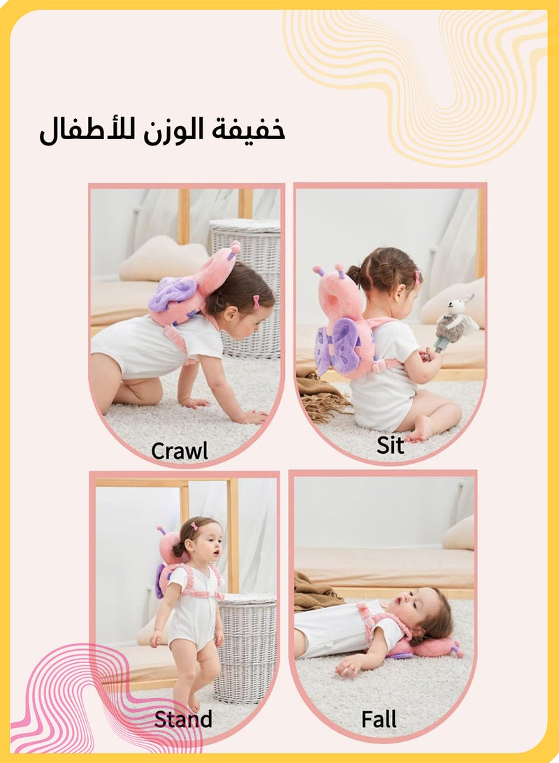 TOCHANG Baby Head Protection Backpack Cushion, Butterfly Design Toddler Anti-Fall Pillow for Crawling and Walking, Breathable PP Cotton Infant Head Support (Pink) - Image 5