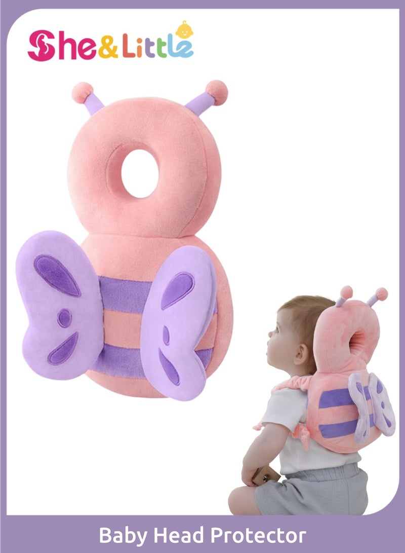 توتشانج وسادة واقية لراس الطفل حامي راس للاطفال الصغار،حماية راس الطفل من السقوط، حماية راس الطفل ودعم الرضع مناسبة لغرف الأطفال والزحف والمشي ، تصميم فراشة بينك - Image 1