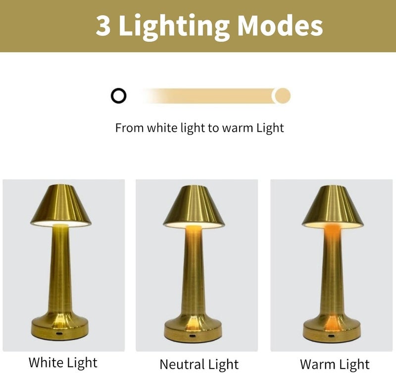 GITGRNTH Golden Cape Table Lamp with Touch Sensor, 3 Level Dimmable, 1200 mAh Battery Rechargeable Desk Lamp, Night Light for Kids Nursery Lamp Portable Cordless Night Light for Bedroom, Living Room - Image 4