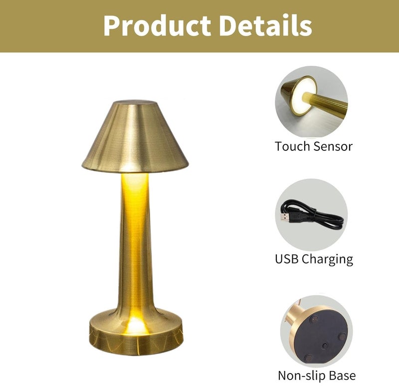 GITGRNTH Golden Cape Table Lamp with Touch Sensor, 3 Level Dimmable, 1200 mAh Battery Rechargeable Desk Lamp, Night Light for Kids Nursery Lamp Portable Cordless Night Light for Bedroom, Living Room - Image 3