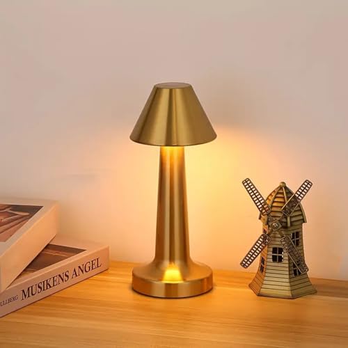 GITGRNTH Golden Cape Table Lamp with Touch Sensor, 3 Level Dimmable, 1200 mAh Battery Rechargeable Desk Lamp, Night Light for Kids Nursery Lamp Portable Cordless Night Light for Bedroom, Living Room - Image 1