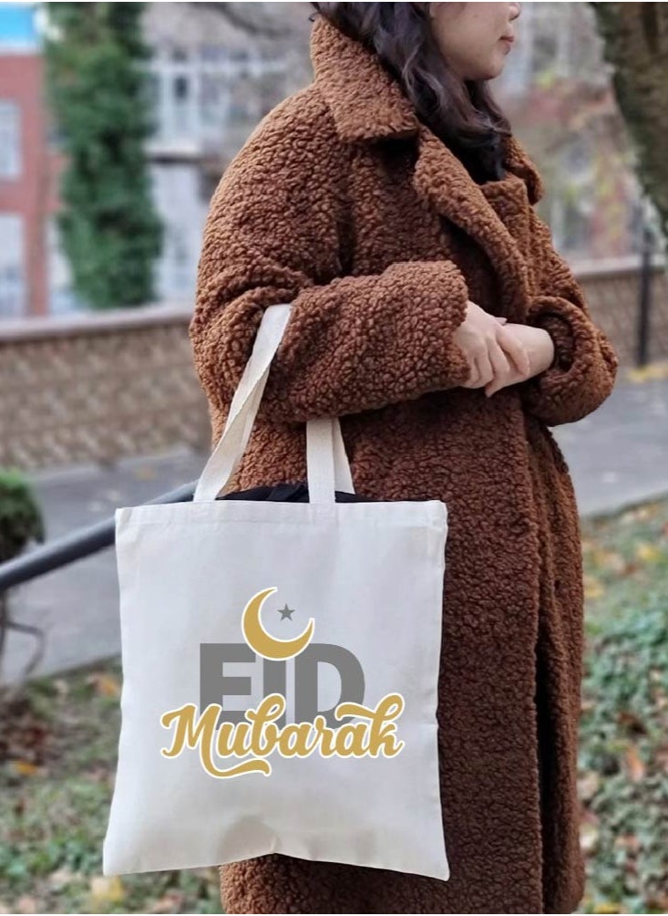 PRINTSHOP4ME Eid Cotton Shopper Bag - Reusable and Eco-Friendly Canvas Tote Bag for Women - Gift for Eid - Perfect for Shopping and Everyday Use - Celebrate Eid in Style  - Image 5