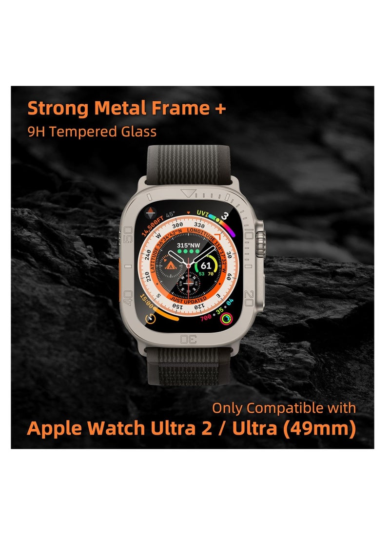Aookay - [2 Pack] Tempered Glass Screen Protector with Titanium Alloy Frame Compatible with Apple Watch Ultra 3 Screen Protector 49mm, Waterproof HD Film for iWatch Ultra 3 49mm (Titanium) - Image 1