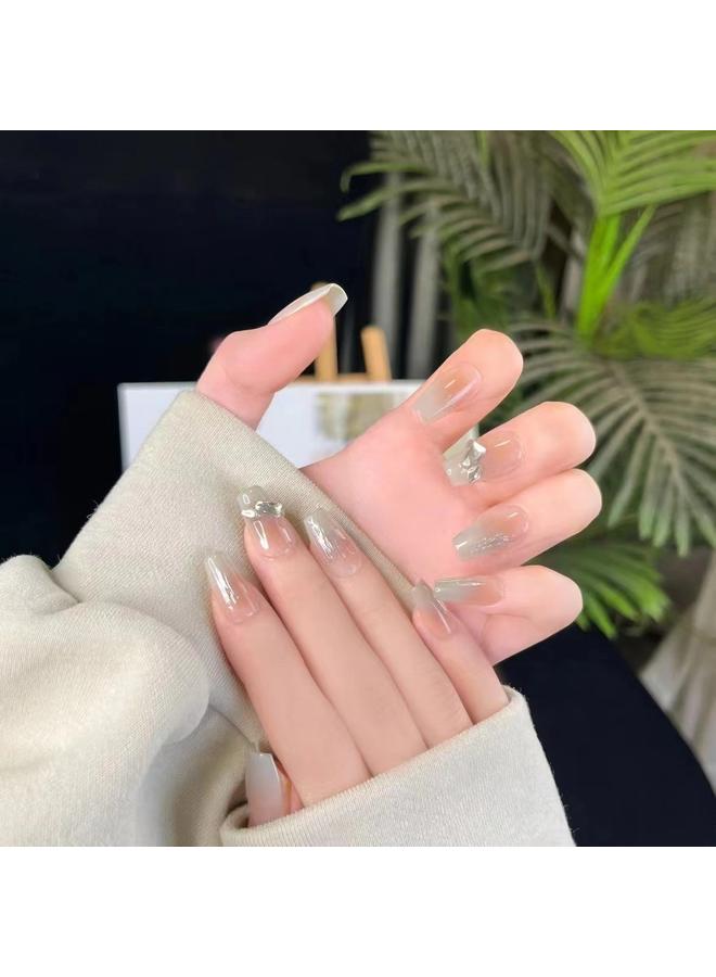 Bluejw Hand-Wearing Nail Pieces Advanced Sense White Fake Nail Nail Pieces Explosive Ins Wind Broken Diamond Butterfly Special Patch  - Image 1