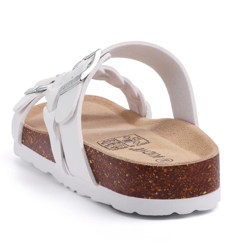 KIDMI Women's Cork Footbed Sandals with Arch Support Comfortable Slip-On Slide Sandals With Adjustable Buckle for Summer, White 39 - Image 5