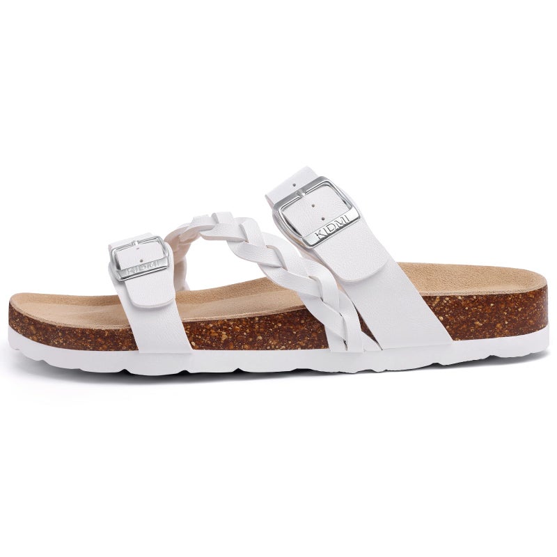 KIDMI Women's Cork Footbed Sandals with Arch Support Comfortable Slip-On Slide Sandals With Adjustable Buckle for Summer, White 39 - Image 3