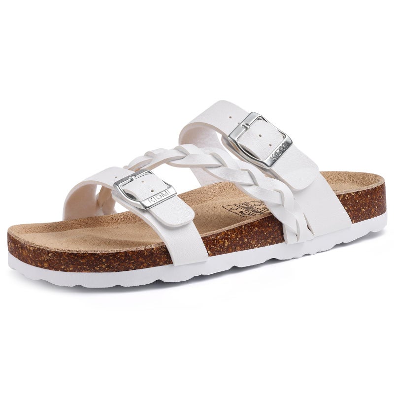 KIDMI Women's Cork Footbed Sandals with Arch Support Comfortable Slip-On Slide Sandals With Adjustable Buckle for Summer, White 39 - Image 1