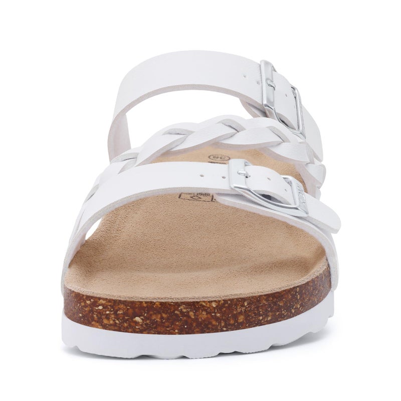 KIDMI Women's Cork Footbed Sandals with Arch Support Comfortable Slip-On Slide Sandals With Adjustable Buckle for Summer, White 39 - Image 4