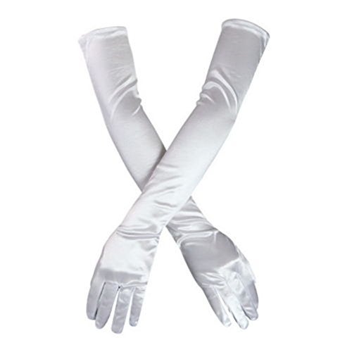 DreamHigh Women's Party Wedding 21" Long Satin Finger Gloves White - Image 1